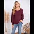 thumbnail image 4 of Camisas de Larga para Mujer, Blusas Plisadas Informales de Negocios con Puños Fruncidos. Vino Tinto M, 4 of 8