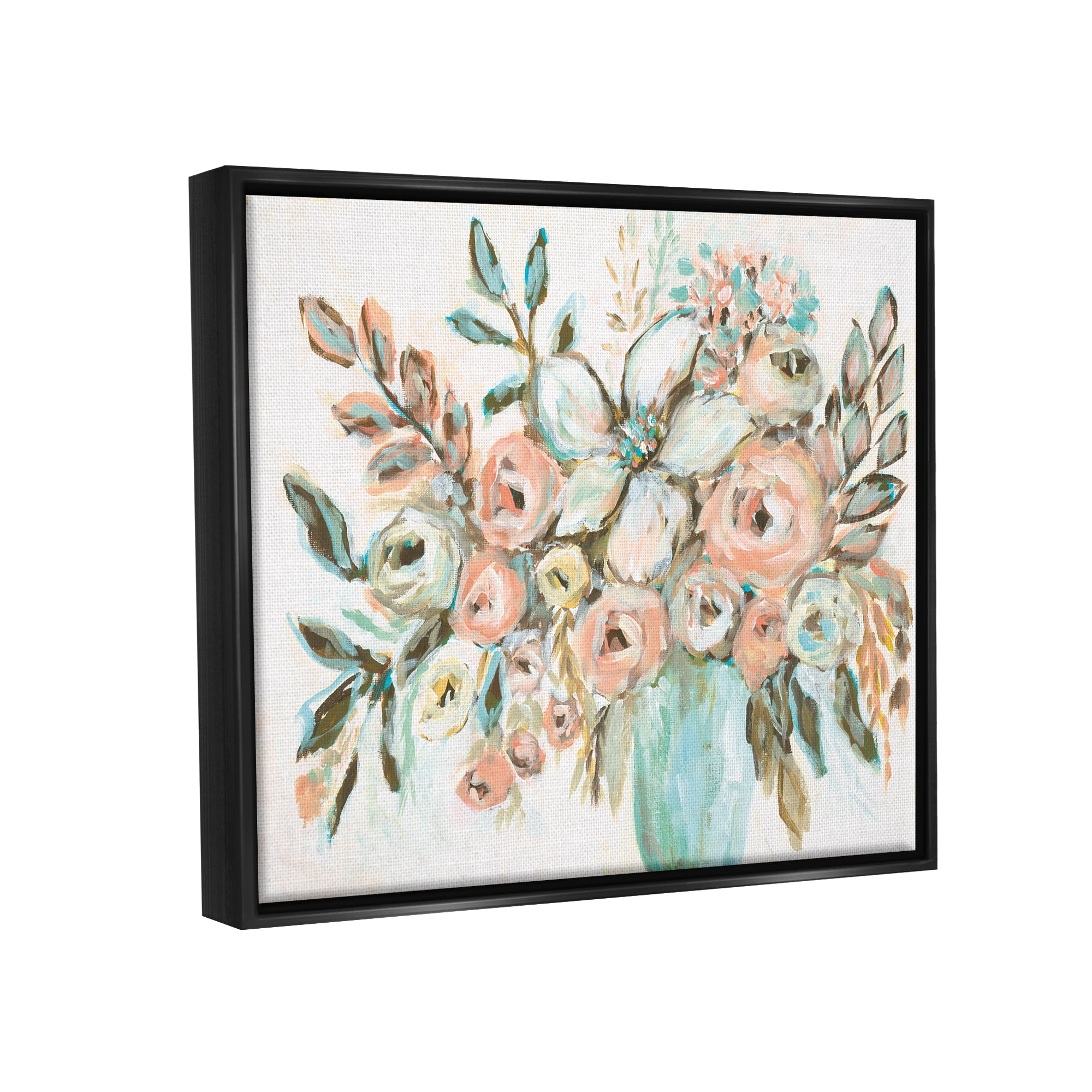 Stupell Industries Modern Peonies Arrangement Botanical & Floral Painting Black Floater Framed Art Print Wall Art, 21 x 17