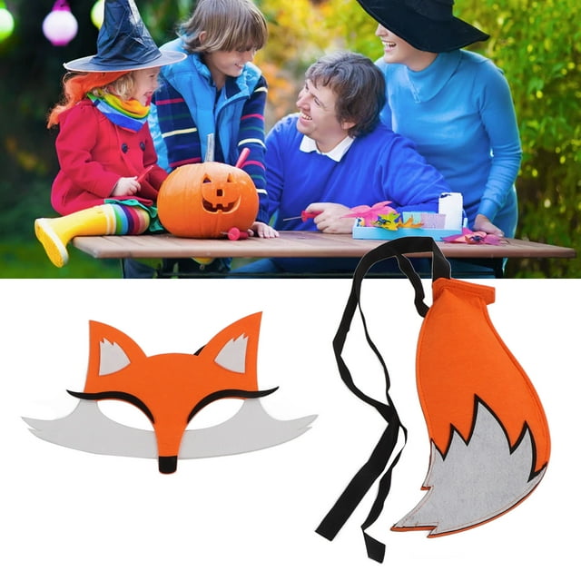 Juego De Vestuario Fox FIENTE, Regalos Ideales Interesantes Vívidos Fox Fit Face Mask Fácil De Usar Con Fox Tail Para Halloween Party Durante 4-10 Años