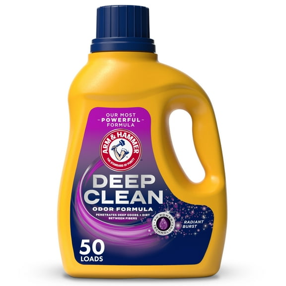 ARM & HAMMER Deep Clean Odor Formula Liquid Laundry Detergent, Radiant Burst Scent, 75 Fl Oz, 50 Loads