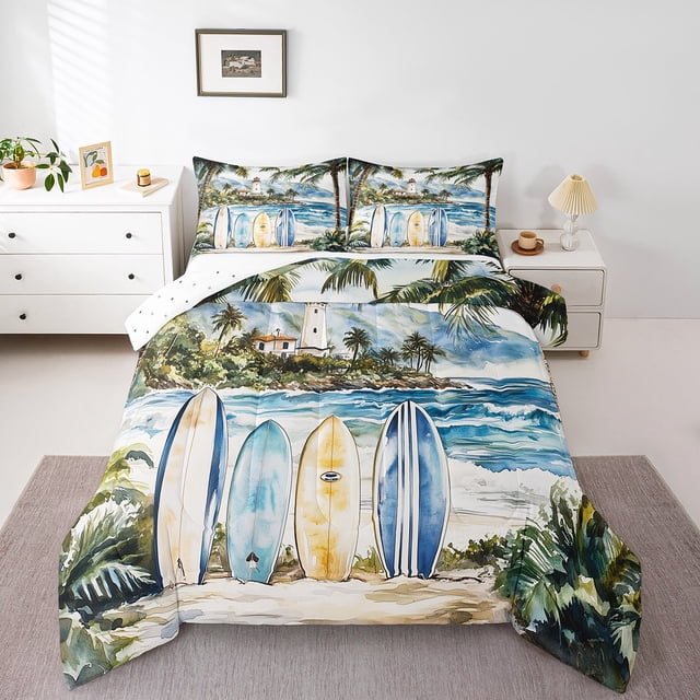 Erosebridal Ocean Surfing Bedding King Comforter Set,Hawaii Beach Bedding Sets King with Comforter,Summer Holiday Decor,Reversible,Lightweight,3 Pieces