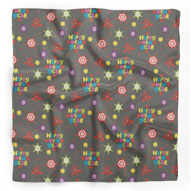 Bimba Gray Snowflake & Happy New Year Text Pure Silk Printed Head Bandanas Summer Neck Wrap Scarf 40 x 40 Inches