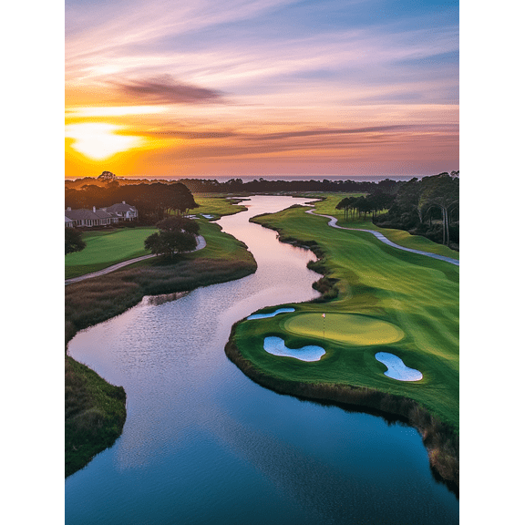 Sunset Golf Course Canvas Print/Wall Art Suitable for Living Room Bedroom Office Golf Club and Hotel Decoration.