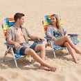 thumbnail image 2 of Costway 2PCS Beach Chairs with 5-Position Backrest & Padded Headrest, Cup Holder & Ice Bag Rainbow Strip, 2 of 9