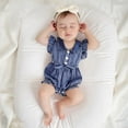 thumbnail image 6 of BemeyourBBs Newborn Baby Girl Denim Bubble Romper One Piece Western Cowgirl Outfit Cute Infant Baby Girls Summer Clothes Fly Sleeve Collar Button Jeans Bodysuit Jumpsuit Playsuit, 6 of 9