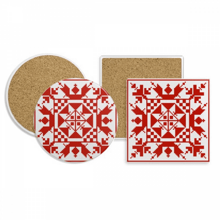 

Mosaic Russia Style Red Texture Coaster Cup Mug Holder Absorbent Stone Cork Base Set