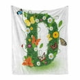 thumbnail image 1 of Letter D Soft Flannel Fleece Throw Blanket, Exotic Abloom Letter Organic Foliage Papilio Wings Seasonal Composition, Cozy Plush for Indoor and Outdoor Use, 60" x 80", Green Multicolor, by Ambesonne, 1 of 6