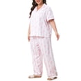 thumbnail image 6 of Agnes Orinda Women's Plus Size Button Down Pajama Set Cute Bow Striped Print Short Sleeve Top and Long Pants Sleepwear Soft 2 Piece Nightwear 1X Pink, 6 of 8