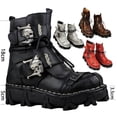 thumbnail image 2 of Botas de trabajo de cuero genuino para hombre, botas de combate militares, botas de moda Punk con calavera gótica, botas de motocicleta 50 Vintage, 2 of 5