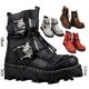 thumbnail image 2 of Botas de trabajo de cuero genuino para hombre, botas de combate militares, botas de moda Punk con calavera gótica, botas de motocicleta 50 Vintage, 2 of 5