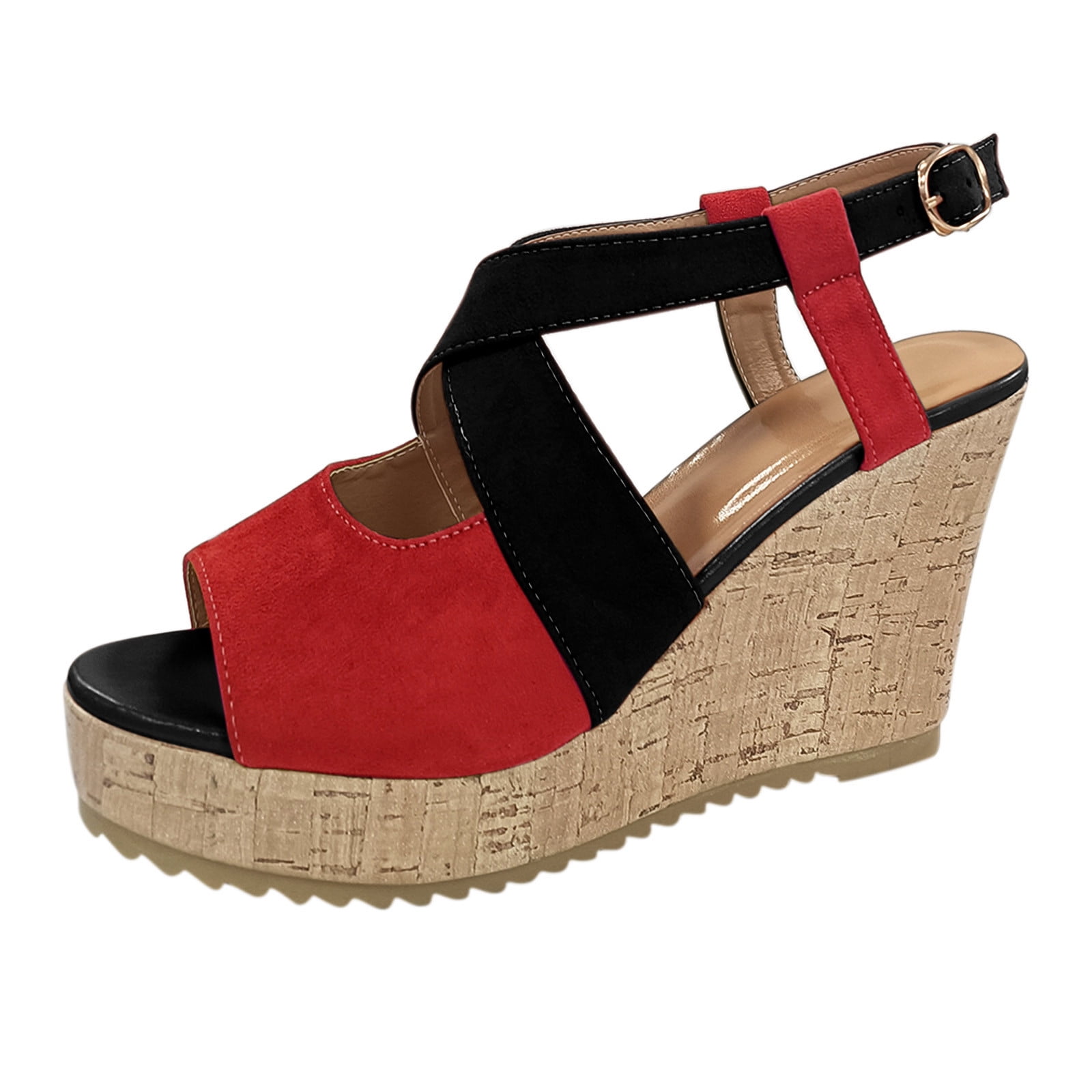 CBGELRT Womens Sandals Red Shoes Platform Casual Wedges Solid Sandals for Women Buckle Fashion Roman Sandal Women's Sandals Low Heels for Women -