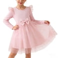 thumbnail image 7 of Girls Long Sleeve Tulle Dress with Bow Glitter Ruffle Sleeves Birthday Party Princess Dress Polyester Pink,Size 4-5 T, 7 of 7