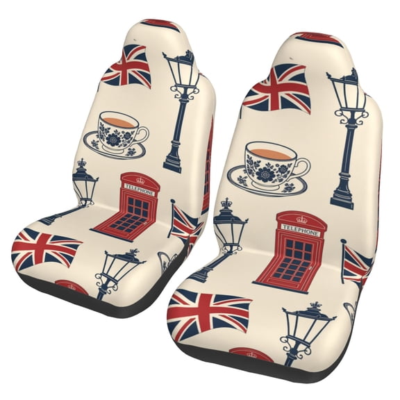 British Symbol Art Car Seat Cover 2 Pcs Auto Front Bucket Seats Protector Cushion Universal Vehicle Truck SUV