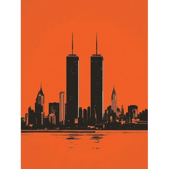 New York City Skyline Twin Towers Canvas Art Print,Suitable for Living Room,Bedroom,Office,Apartment,Hotel Decoration
