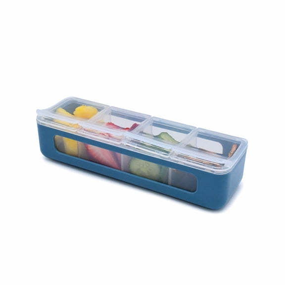 Melii 4 Compartment Snack Box Food Storage Container, Slate Blue