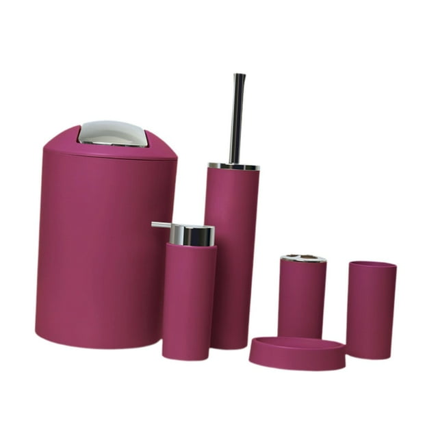 Juego de accesorios de baño de 6 piezas con diseño moderno, jabonera, escobilla de inodoro, jabón Rosa roja