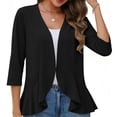 thumbnail image 4 of Womens Casual Open Front Cardigans Lightweight Soft Summer Draped Ruffles 3/4 Sleeve Cardigan, 4 of 7