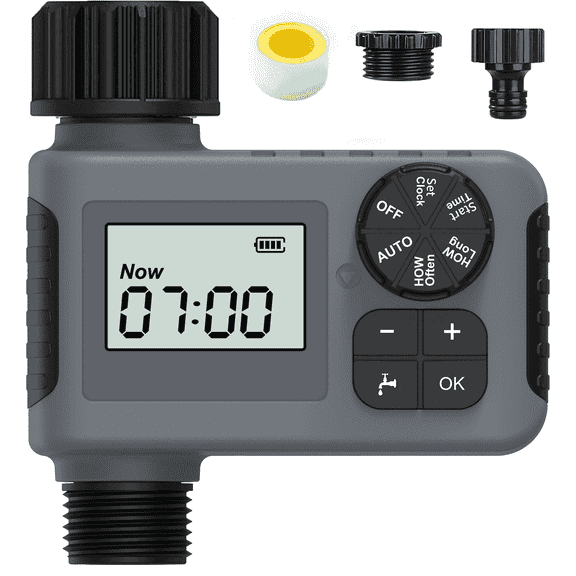 URRU Watering Timers,Outdoor Garden Hose Faucet Timers, Programmable Water Sprinkler Timer with Rain Delay/Manual/Automatic Drip Irrigation and Lawn Watering System for Yard, 1 Outlet