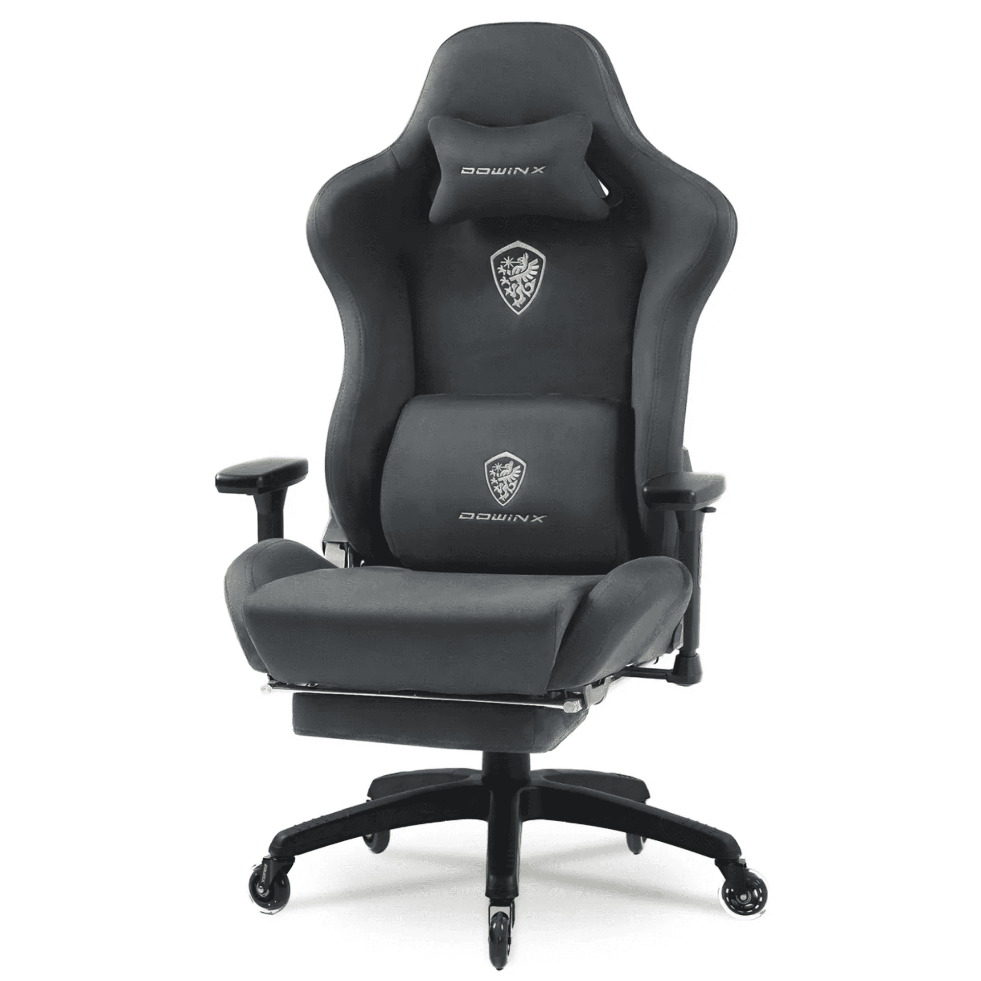 Dowinx - Gaming Chair with Silent Wheels, Suede Fabric Office Chair Breathable with 3D Adjustable Armrests - Gray