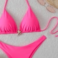 thumbnail image 3 of Women's Halter Bikini Sets Beads Tie Side Solid Triangle Thong Swimsuit Two Piece Cheeky Bathing Suits (Pink,M), 3 of 8