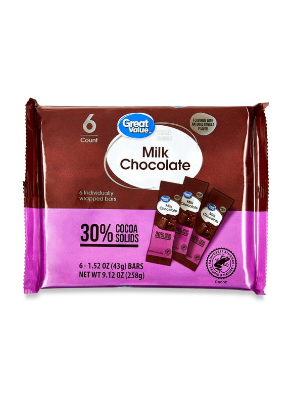 Great Value Milk Chocolate Bars, 1.52 oz, 6 Count