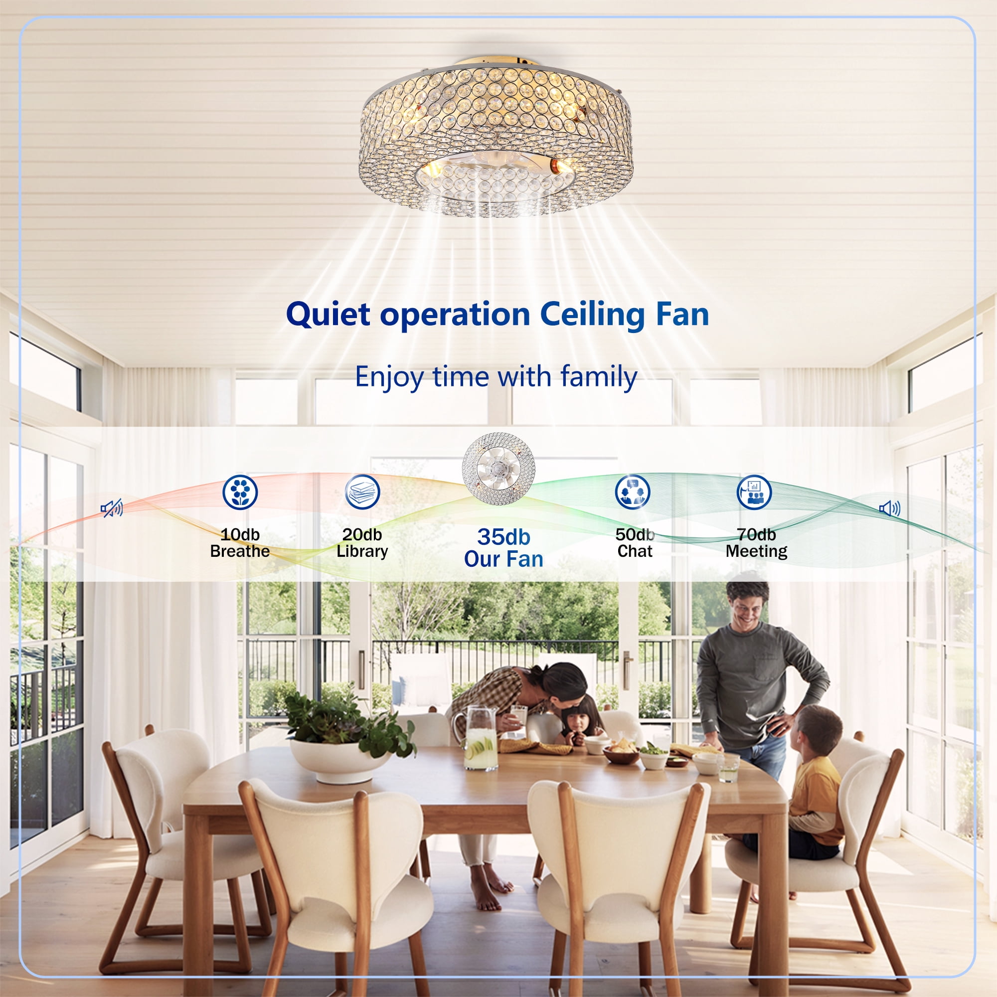 Leumius 19.6" Crystal Ceiling Fans with Light and Remote Control, Chandelier Fan 6 Speed DC Motor Reversible Ceiling Fan for Living Room Bedroom (NOT Included Bulbs)