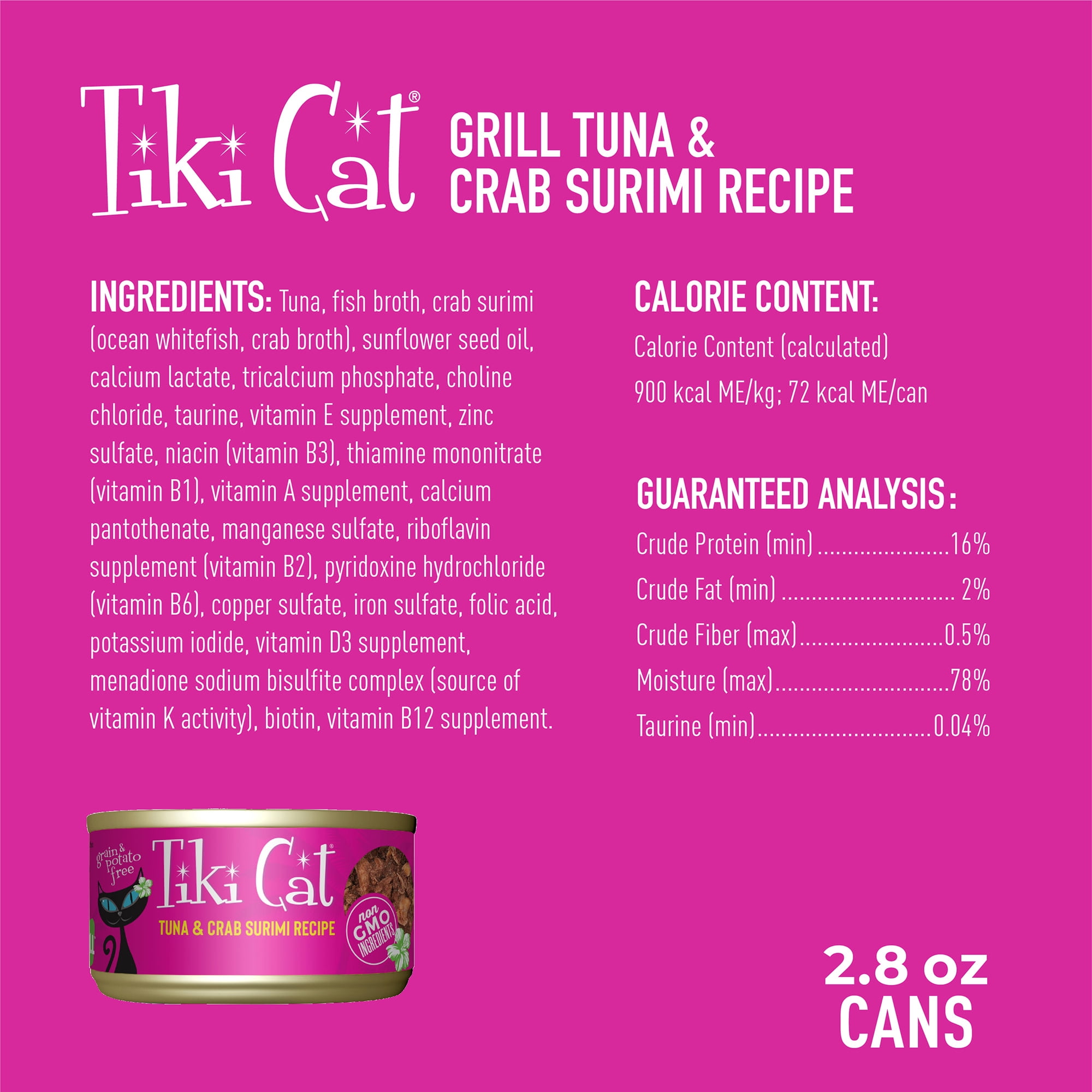 (2 pack) Tiki Cat Grill Wet Cat Food, Tuna & Crab Surimi, 2.8 oz. Can