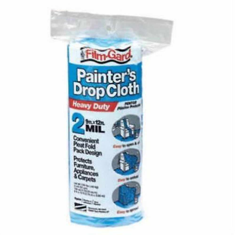 9' x 12' Blue 2 Mil Heavy Duty Plastic Drop Cloth Easy To Use Roll 5PK