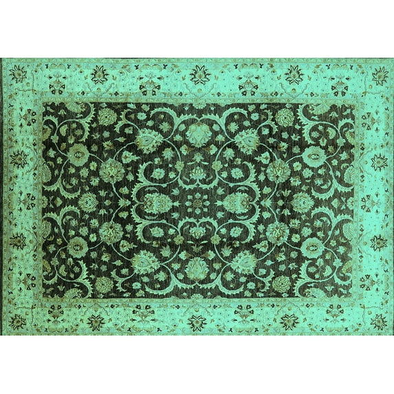 Ahgly Company Indoor Rectangle Oriental Turquoise Blue Industrial Area Rugs, 8' x 10'