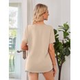 thumbnail image 3 of JYLFC Women's Casual V-Neck Short Sleeve T-Shirt Solid Loose Fit Basic Tee Top Going Out Basic Summer Blouse, Khaki L, 3 of 7