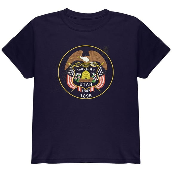 Born and Raised Utah State Flag Youth T Shirt Navy Youth X-SM