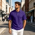 thumbnail image 2 of OIOLOYJM Polo Shirts for Men Raglan Short Sleeve Relaxed Fit Casual Quick Dry Cotton Linen Golf Shirts Lightweight Lounge Gym Collared Shirts Dark Purple XL, 2 of 7