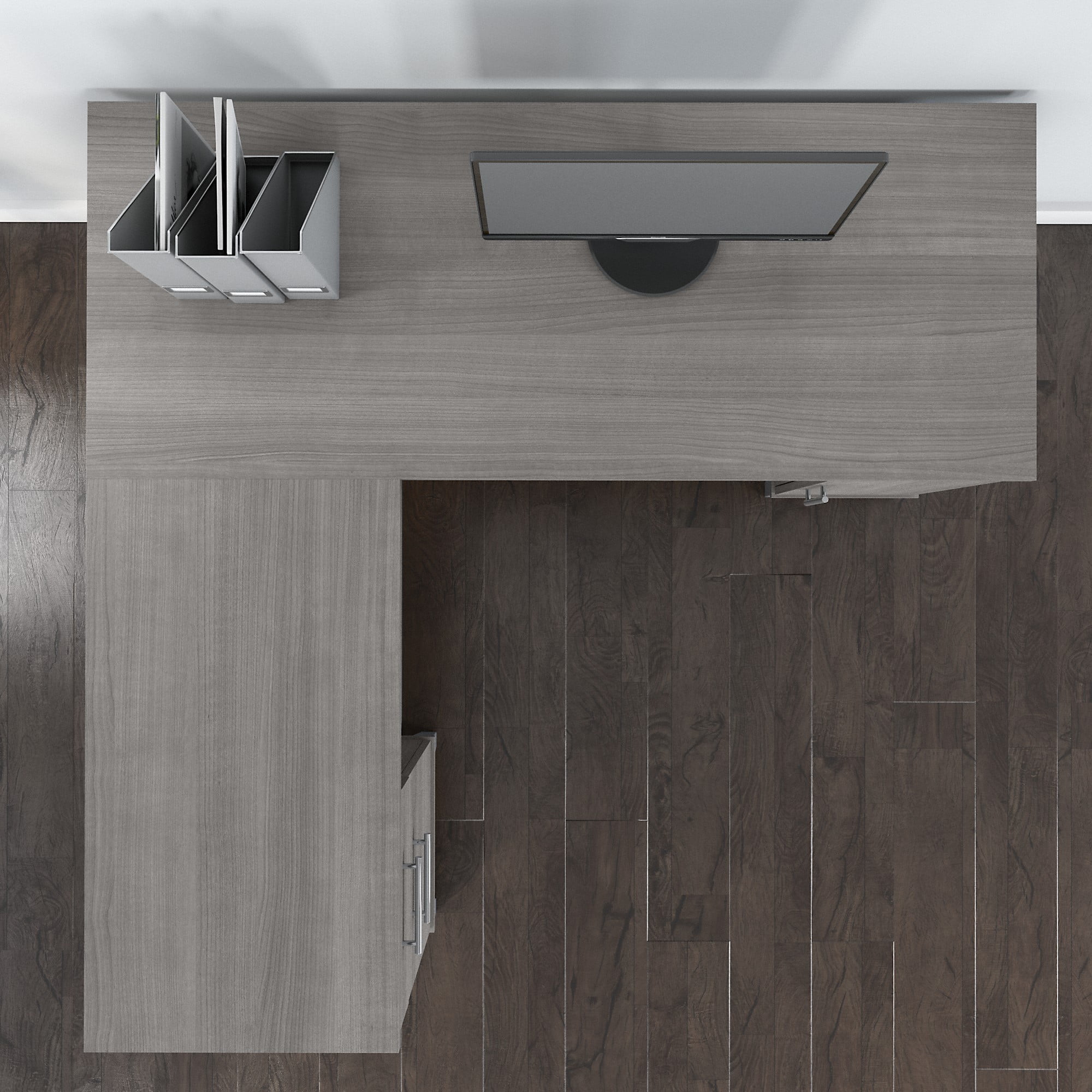 Bush Furniture Somerset 60" L Shaped Desk with Storage, Platinum Gray