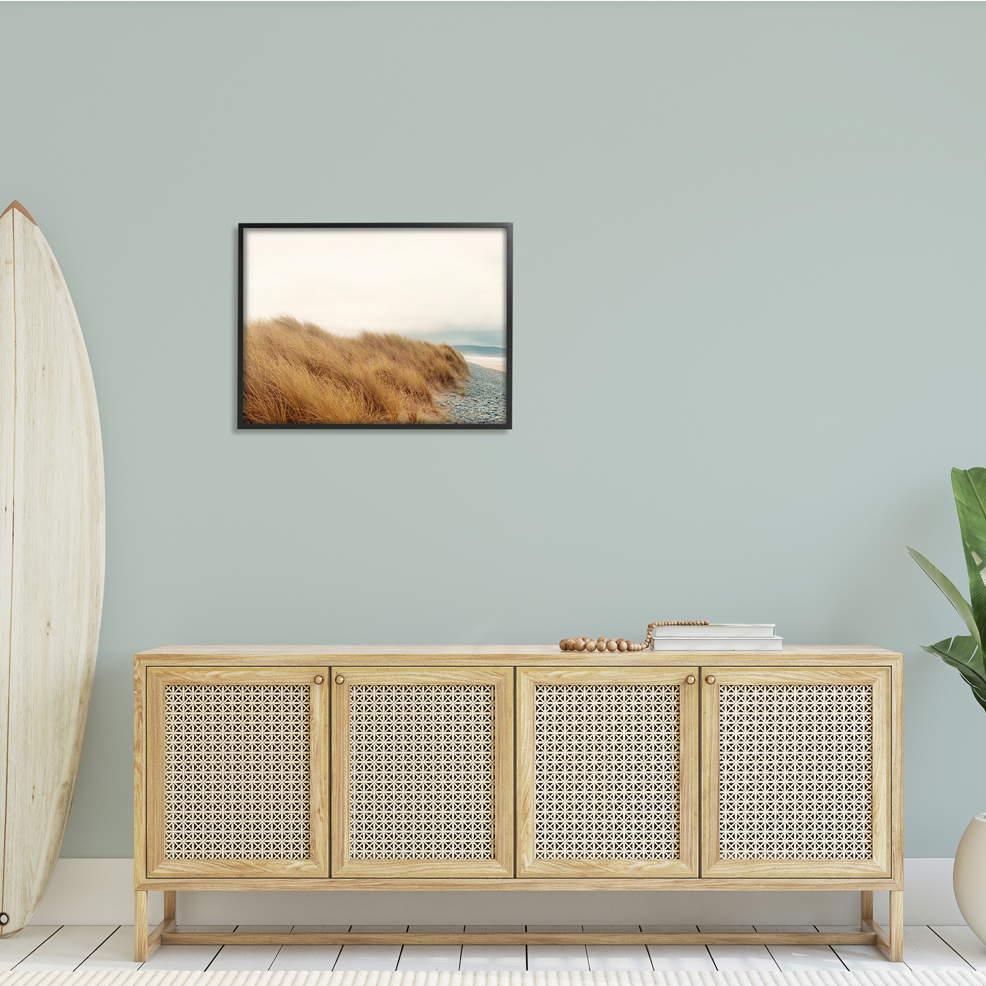 Tall Grass Windy Ocean Scene Pebble Coast Beach 30 in x 24 in Framed Photography Art Prints, by Stupell Home Décor
