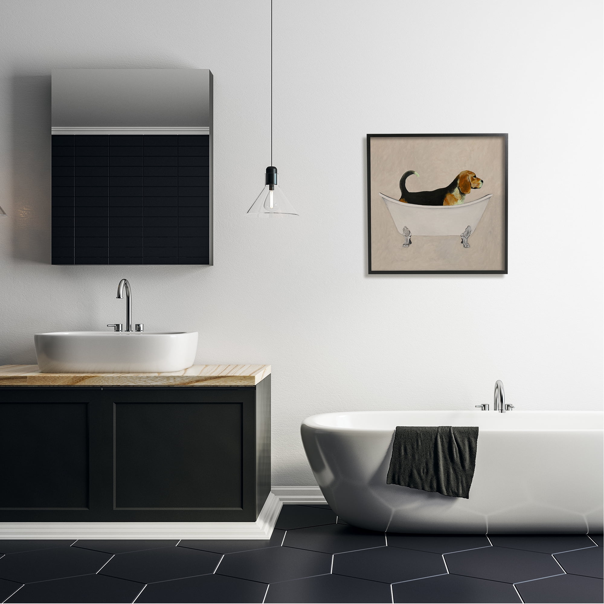 Stupell Industries Beagle In Tub Bathroom Pet Animals & Insects Painting Black Framed Art Print Wall Art