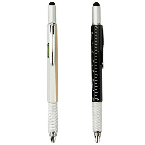 Stylus Pen, 5-in-1 Universal Touch Screen Stylus   Ballpoint Pen   Level   Ruler   Screwdriver For Smartphones Tablets [2-PACK Silver   2-PACK Black]
