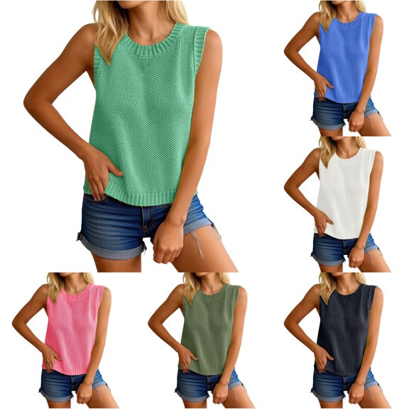 RUTAYY Women's Tank Tops Solid Color Crew Neck Backless Tie Up Sweater Sleeveless Knit Open Back Crochet Pullover Tops Elegant Holiday Vest
