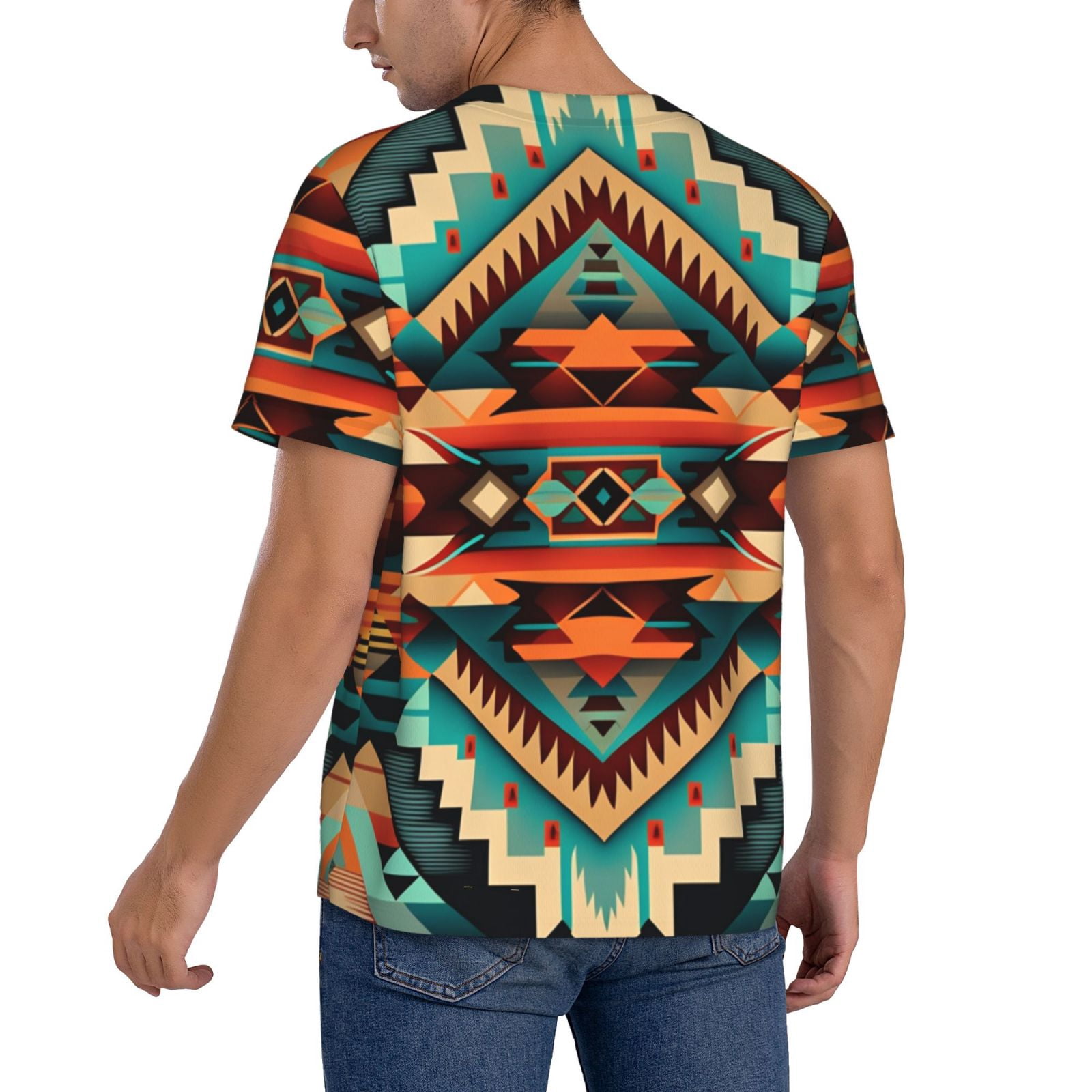 Men's Baseball T-Shirt Button Down Short Sleeve Tee Athletic Team Uniform, Ethnic Geometric Navajo Native American Tribal Abstract