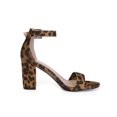 thumbnail image 3 of BLISSFUL STEP Women's Shoes Flower Print Open Toe Block High Heels Summer Sandals Brown-Leopard 11, 3 of 8