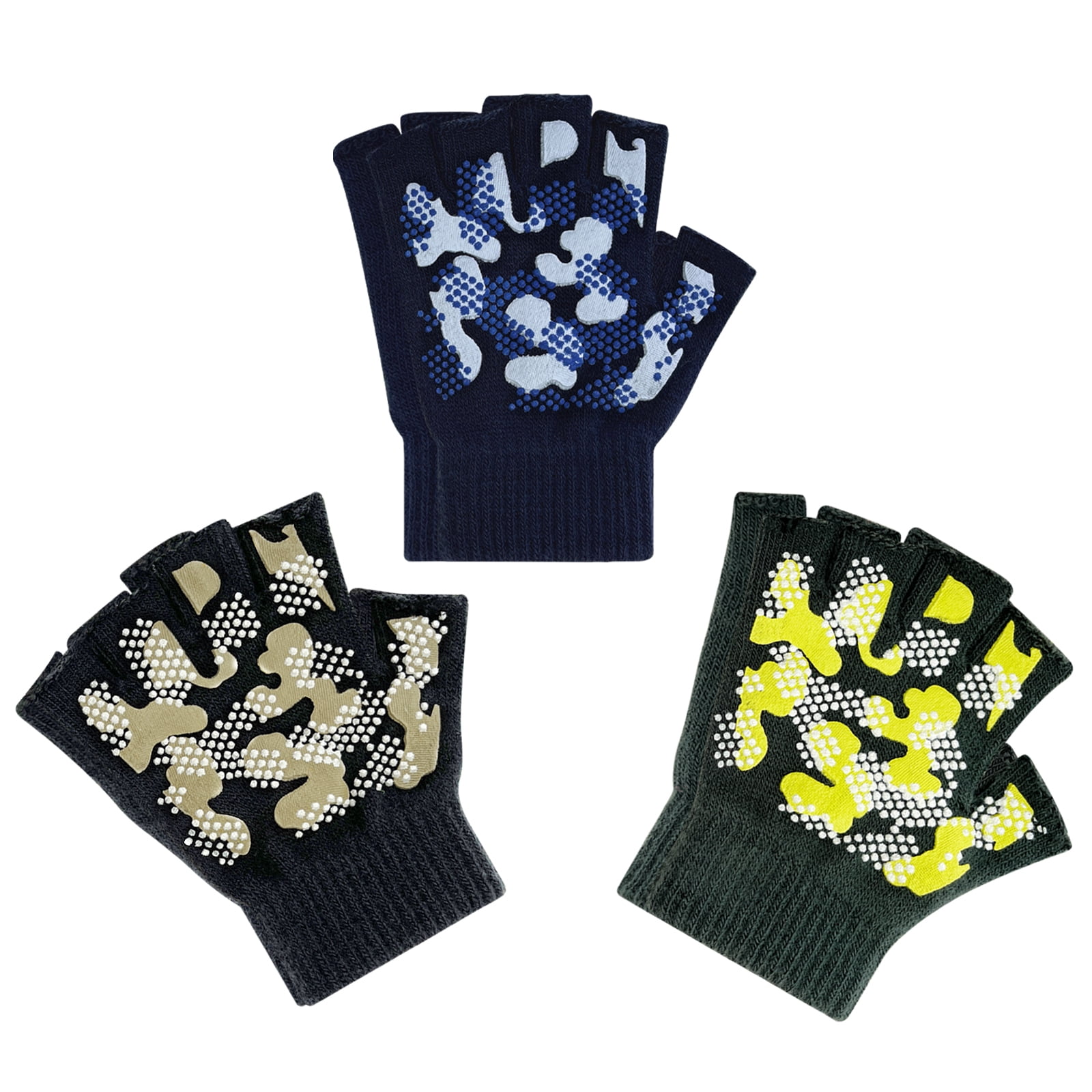 EvridWear Kids Fingerless Winter Warm Gloves,3 Pairs Half Finger Knitted Magic Stretch Gripper