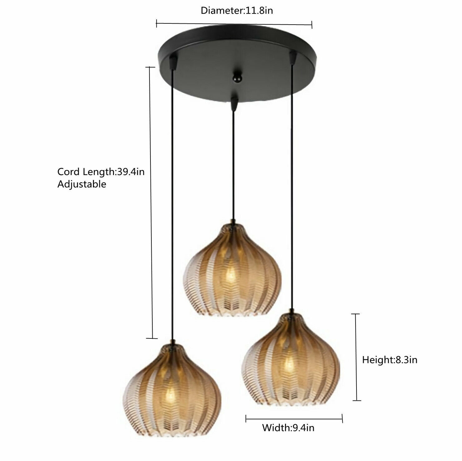 AFANQI 3-Light Glass Pendant Light, Classic Cluster Chandelier,Black Hanging Lighting Fixture for Kitchen Island, Dinning Room, Bar, Café