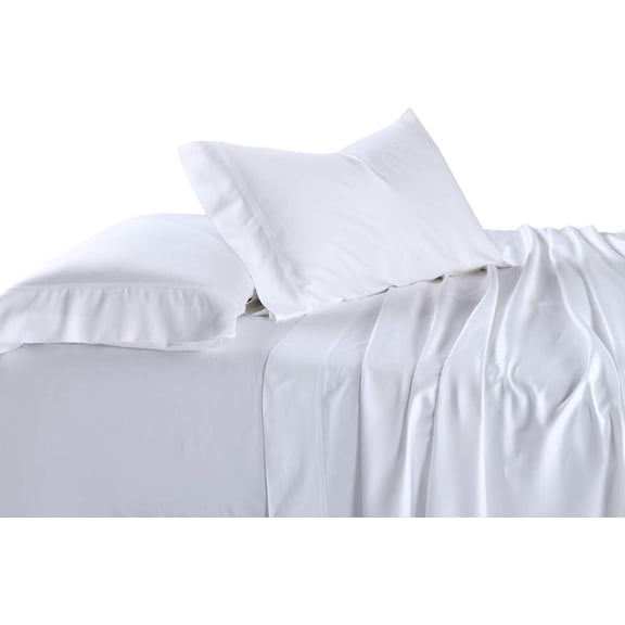 Solid White 600 Thread Count Cal King Un-Attached Waterbed Sheet Set Viscose from Bamboo 4pc Sheet Set