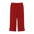 thumbnail image 5 of Stamzod Women's Summer Capri Pants Knee Length Straight Leg Pants with Pocket Side Slit Buttons Beach Vacation Capris Red S, 5 of 5