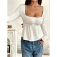 thumbnail image 4 of Women'S Babydoll Tops Long Sleeve Henley Shirts Cute Square Neck Coque-Tte Peplum Top White S, 4 of 7