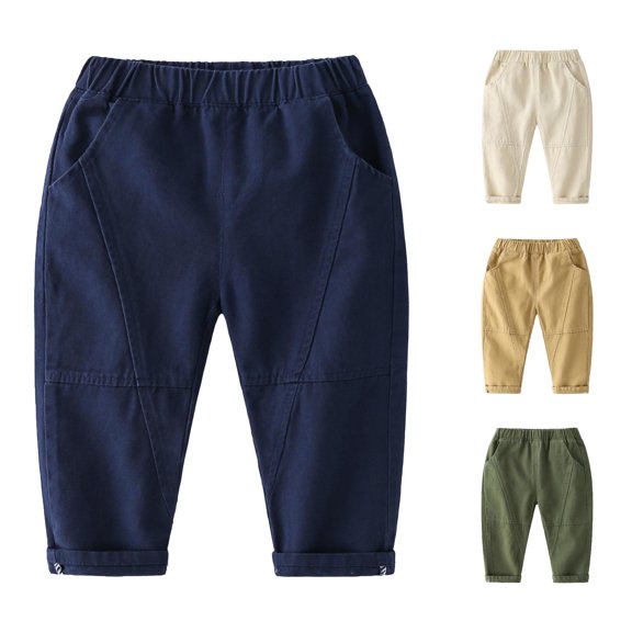 JAJAHO Boys Girls Tapered Pants Toddler Kids Cotton Clothes Elastic Waist Relaxed Fit Sports Pants With Pockets 18M-5Y