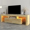 thumbnail image 2 of TV Console Table with Storage, SEGMART Oak TV Stand with LED Lights, High Gloss TV Console Cabinet with Drawers, Home Media Entertainment Center for Living Room, 63"Lx13.78"Dx17.7"H, LL274, 2 of 8