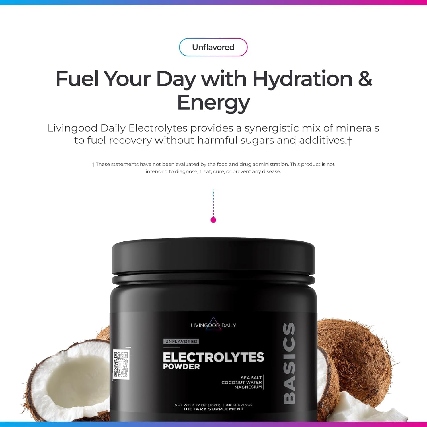 Livingood Daily Electrolytes Powder, Electrolytes Hydration Powder with Magensium, Potassium, Sea Salt and Coconut Water Sugar Free Electrolyte Drink Mix, Keto, Gluten Free, Unflavored, 30 Servings