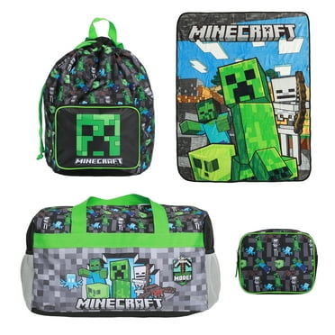 Minecraft Creeper 4-Piece Travel Set – Duffel Bag, Drawstring Backpack, Throw Blanket & Toiletry Bag