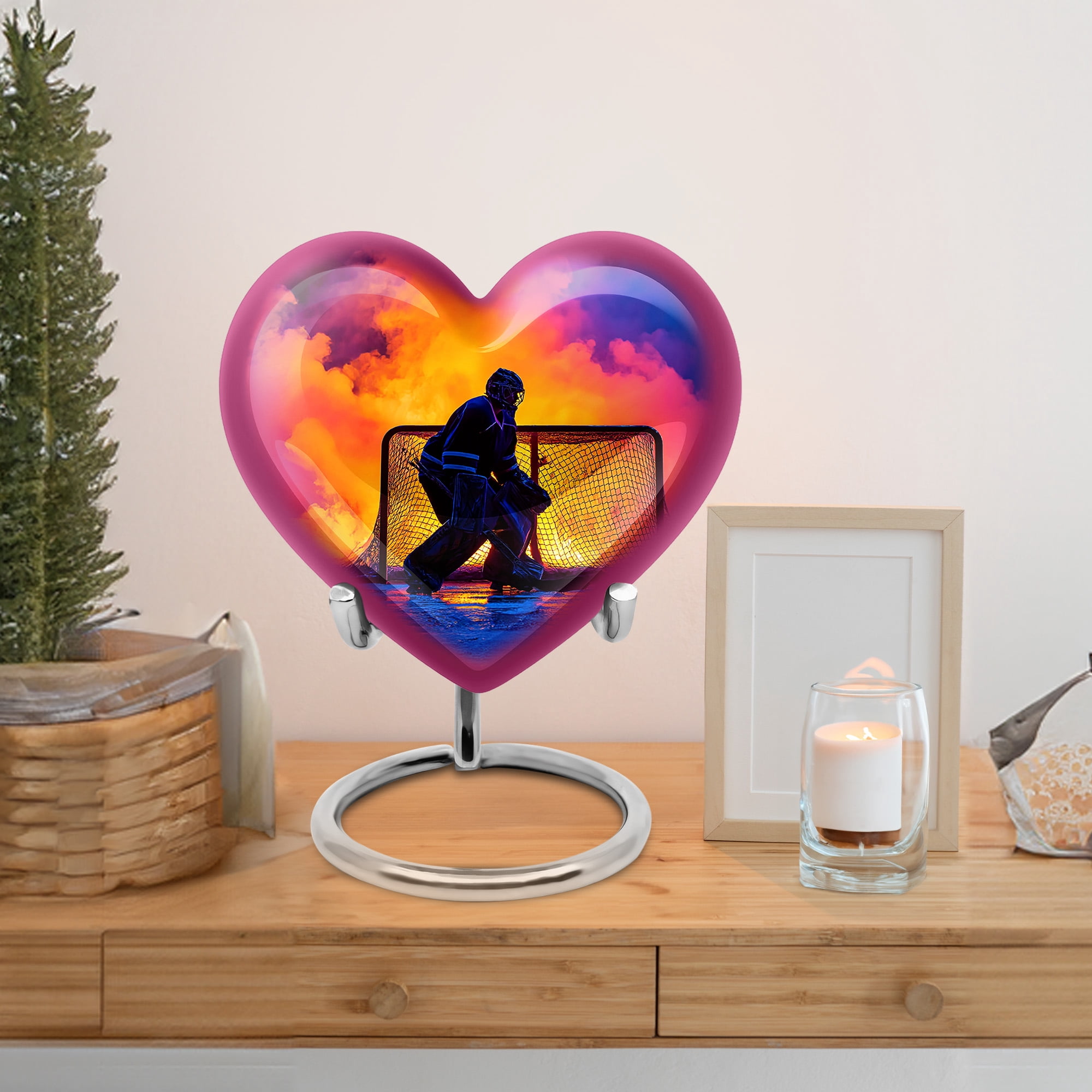MUKTIVE Ice Hockey Handmade Mini Memorial Urn, Cremation Purple Heart Urn, Player Funeral Urns for Ashes, Decorative Urns for Human Ashes, 3 Inch