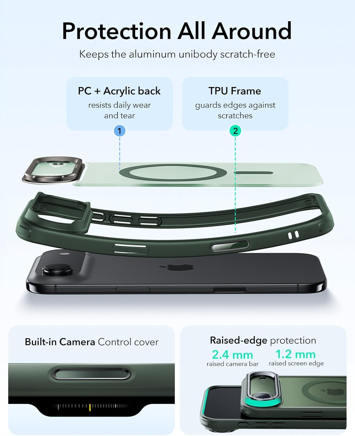 CRKMGS-ESR for iPhone Air Case with Stash Stand, Compatible with MagSafe, Military-Grade Drop Protection Magnetic Phone Case for iPhone 17 Air, Scratch-Resistant Back Cover,Frosted Green